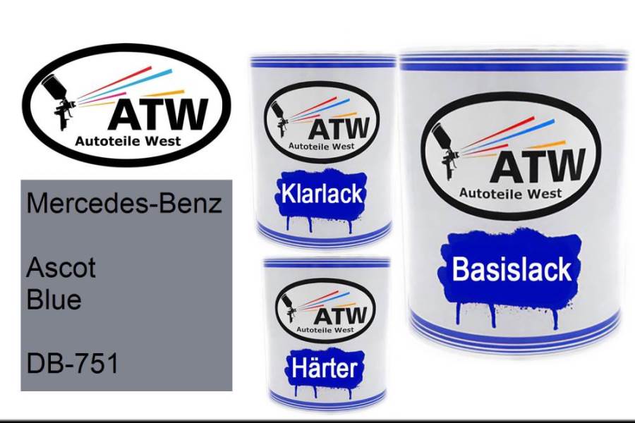 Mercedes-Benz, Ascot Blue, DB-751: 1L Lackdose + 1L Klarlack + 500ml Härter - Set, von ATW Autoteile West.